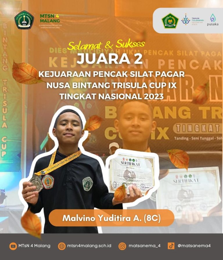 Selamat! Siswa MTsN 4 Malang Raih Juara 2 Pencak Silat Pagar Nusa Bintang Trisula Cup IX Tingkat Nasional